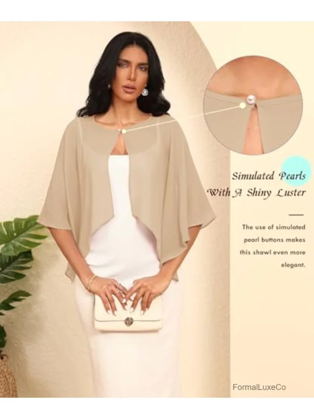 Chiffon Capelet Shawl Wrap for Women, Wedding Cape Cover Up, Bridal Shrug,